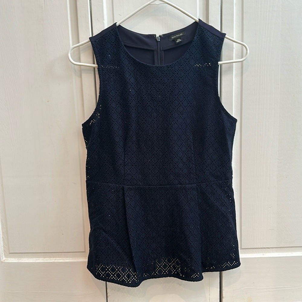 NWOT Ann Taylor Navy Peplum Sleeveless Blouse